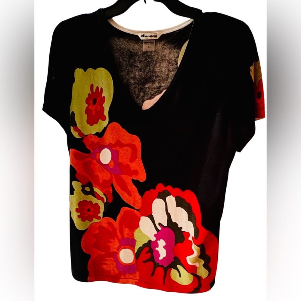Nygard Collection floral sweater top lightweight women’s size L short sleeve